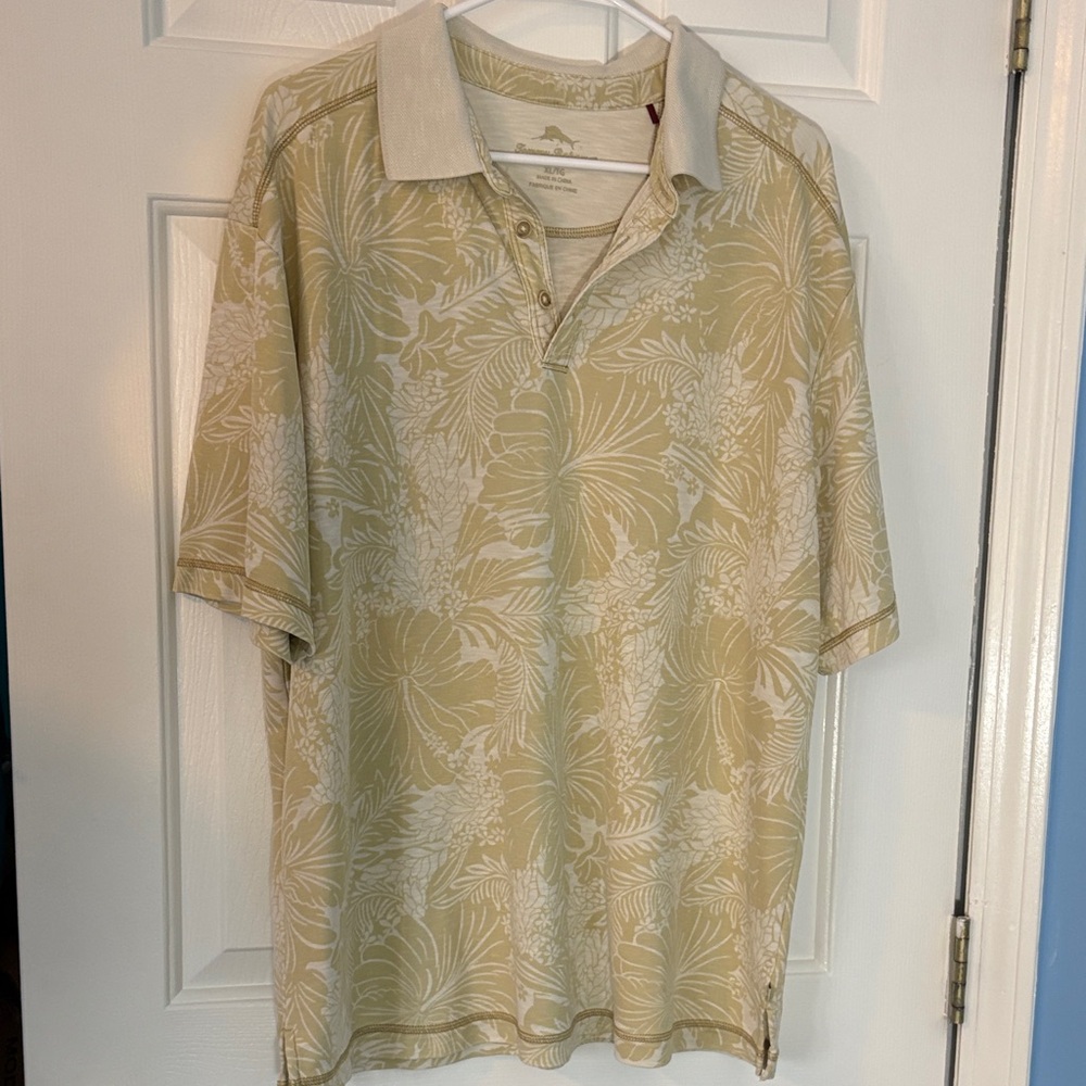 Tommy Bahama Beige Leaf Print Polo Shirt